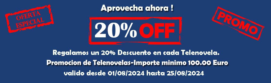 Aprovecha ahora -20% de descuento en cada Telenovela. Solo aqui por www.Telenovelas.nl